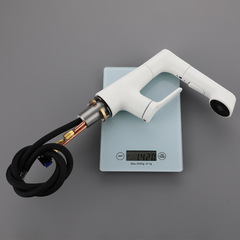 All-copper white rotating pull-out basin faucet, gunmetal black lift-and-lower cold/hot shower with retractable mixing tap