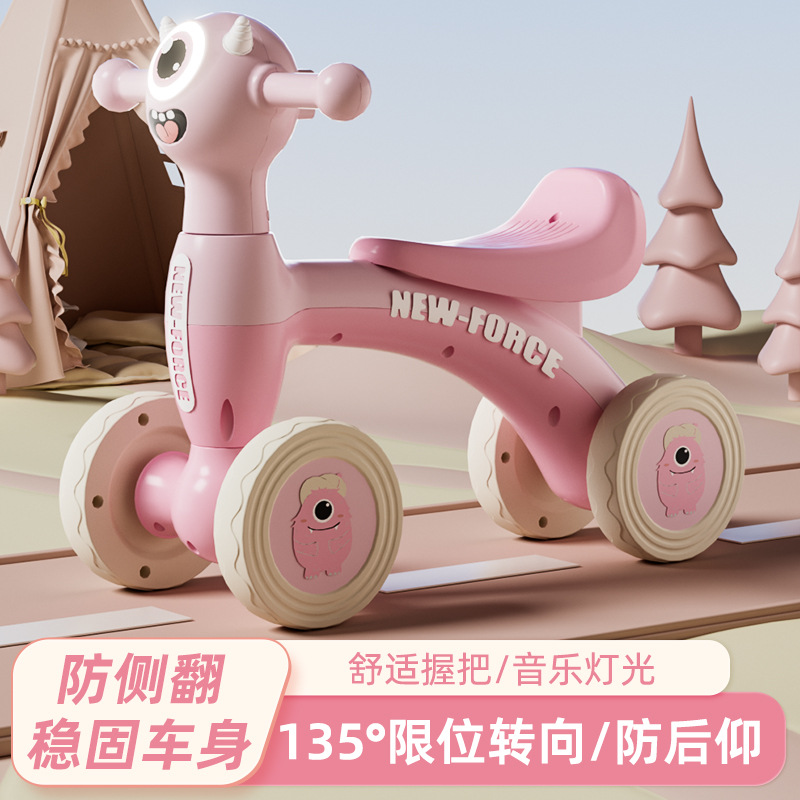 Coche de equilibrio para niños de 1 - 3 años de edad, patineta sin pedal, patineta infantil de cuatro ruedas, patineta para bebés