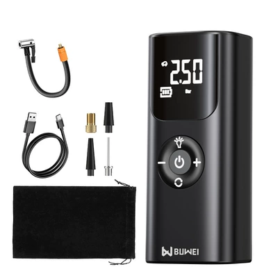 【Qs002】Buwei Car Air Pump Portable Wireless Car Inflator Electric Automatic Tire Inflator for Small Cars (Hava nasosu) - wireless-black