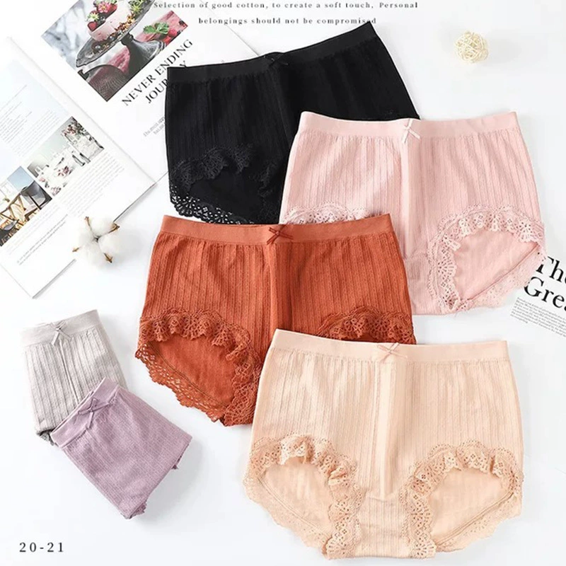 Женские трусы из модала, внутренний шов из чистого хлопка, полоски средней посадки, кружевной бант, девичий стиль.