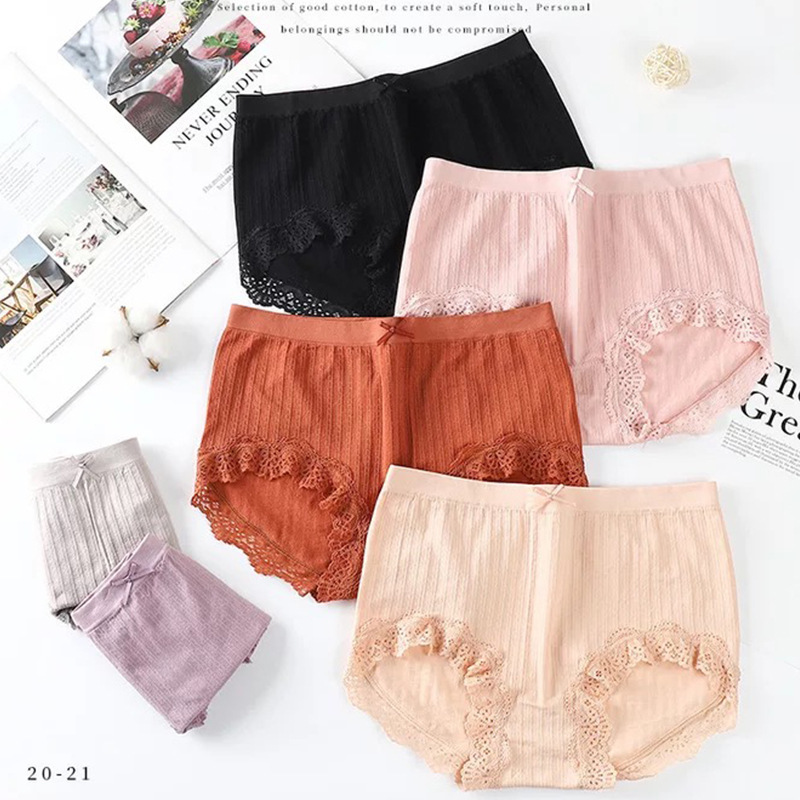 Modal Briefs for Women, Pure Cotton Inseam, Stripesd Mid-Low Waist, Lace Bow, Girly Style