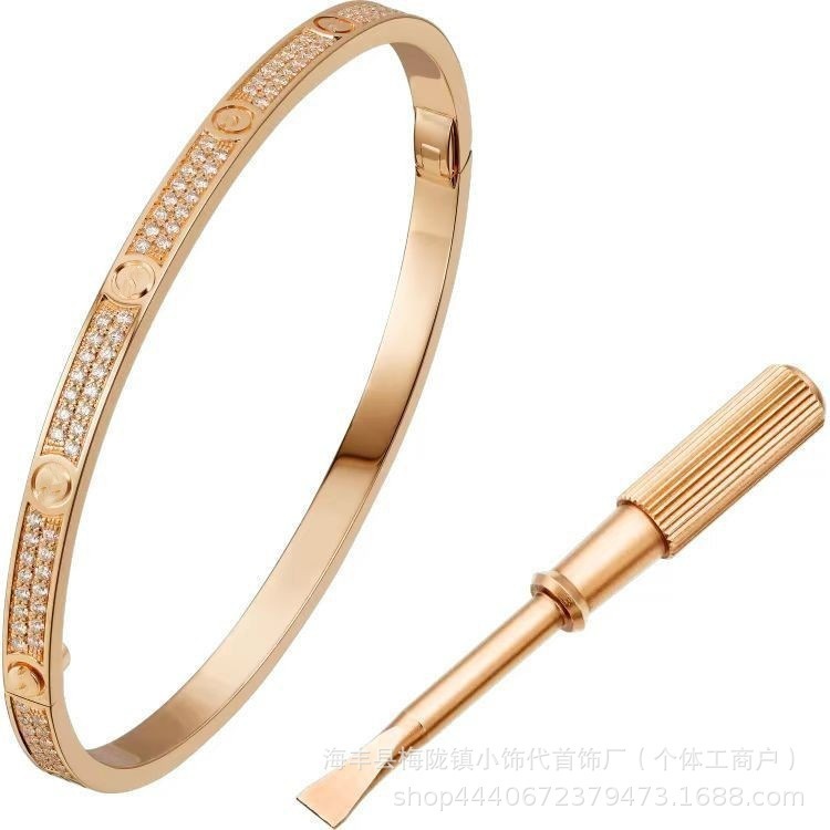卡家螺丝款四钻十钻满钻手镯女款情侣手环宽版V金不掉色手饰批发|undefined