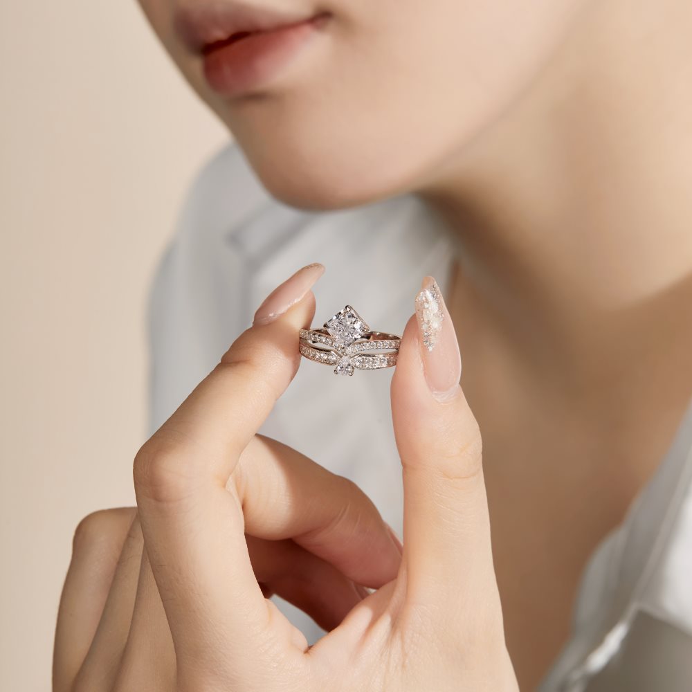 Shiny Geometric Sterling Silver Zircon Rings