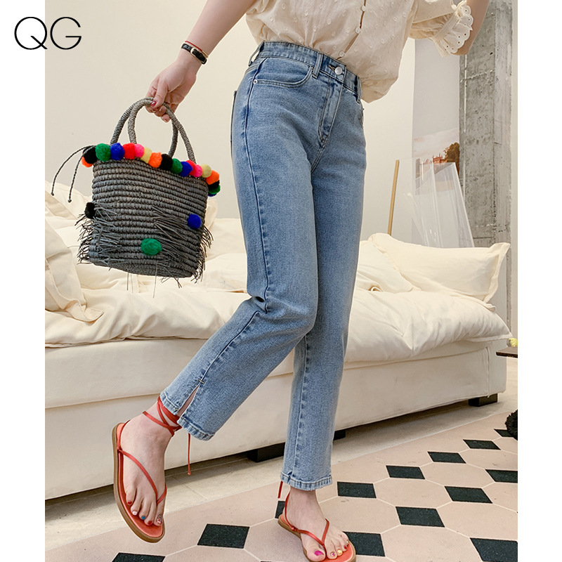 Big Sale Price! Split Straight Jeans for Women Summer New Slimming Look Petite Nine-Point Cigarette Pants 149