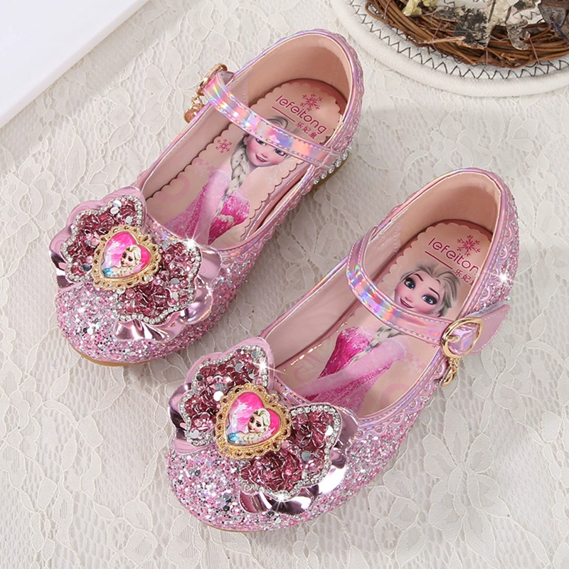 Обувь принцессы Эльзы для девочек, модная детская обувь для танцев на высоком каблуке с мягкой подошвой, детская обувь с блестками и кристаллами для маленьких девочек