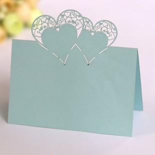 Holiday Party Laser Cut Out Seat Card Light Blue Heart Table Card Stereo Invitation Signature Card Spot Wholesale