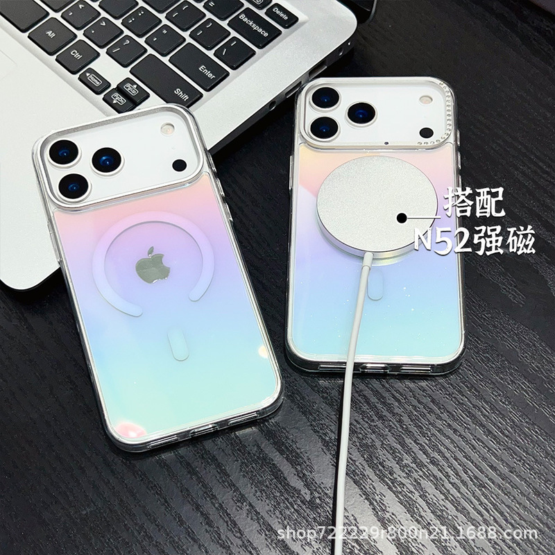 适用苹果17手机壳彩镀渐变色17Air透明闪粉iPhone17pro max磁吸壳|undefined