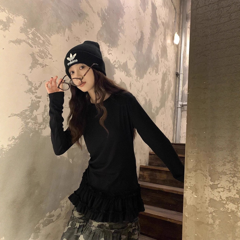 法式小众别致修身显瘦内搭叠穿蕾丝花边洋气百搭打底衫上衣t恤女|undefined