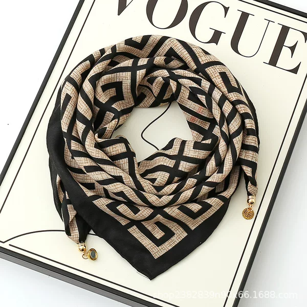 New advanced elegant simple Net red style "Small Golden Ball" magnetic suction buckle silk cotton warm scarf small square scarf scarf