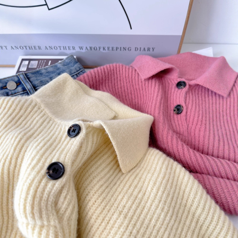 港味polo领毛衣女秋冬外穿森系复古宽松慵懒风气质显瘦针织衫6147