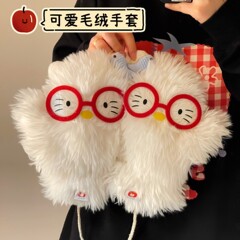 冬季保暖手套可爱猫咪简约ins风百搭女生冬天护手毛茸茸毛绒手套
