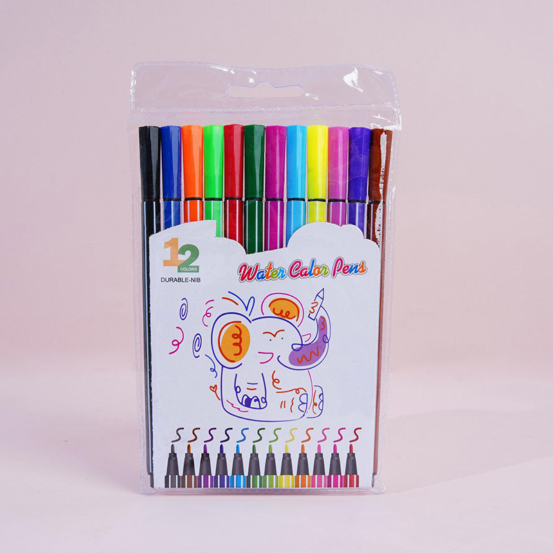 Fábrica en stock embolsado de los niños arte graffiti color pluma suministros dibujo papelería regalo 12 color acuarela pluma