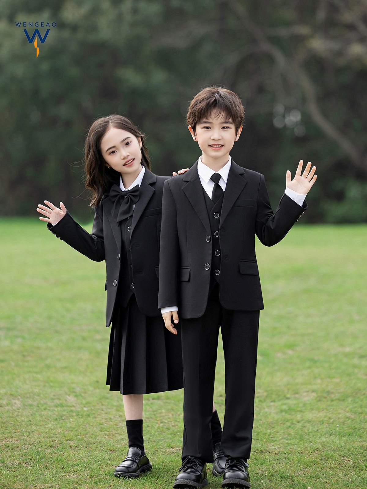 英伦学院风校服套装黑色西装班服小学生制服正装春秋款六一表演服