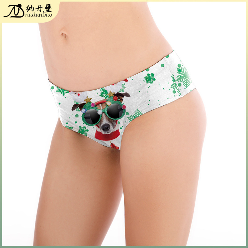 Aliexpress 2024 Autumn and Winter Christmas Women's Sexy Puppy Digital Printed Underwear B153-009