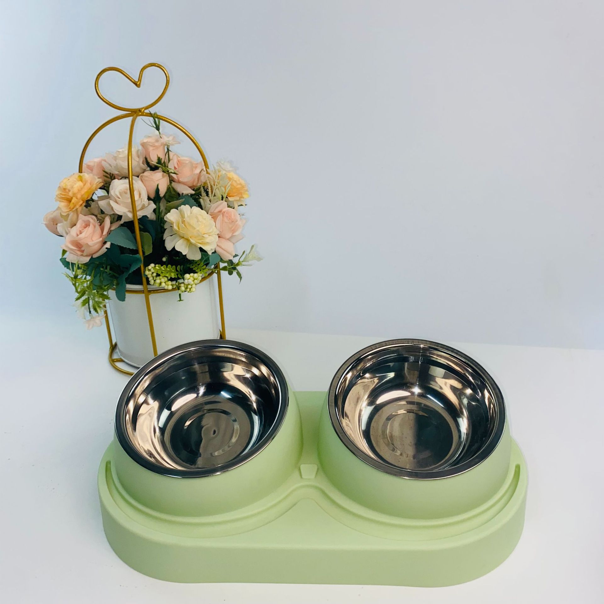 바닐라 그린 201 경사 입 이중 그릇 스테인레스 스틸