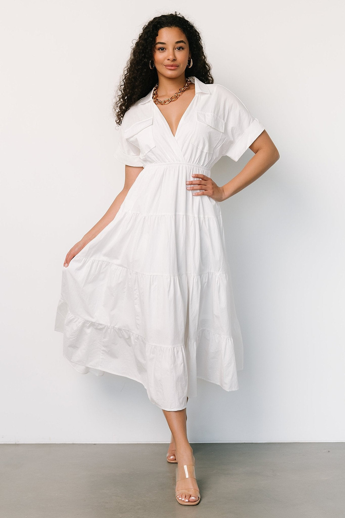 Women's Princess Dress Streetwear V Neck Ruffles Short Sleeve Solid Color Maxi Long Dress Daily display picture 5