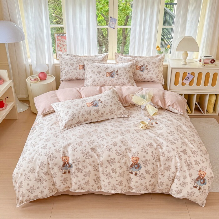 Class a Maternal and Infant Grade Pure Cotton Brushed Four-Piece Set Double Duvet Cover Bed Sheet Thickened All-Cotton Student Dormitory Three-Piece Set