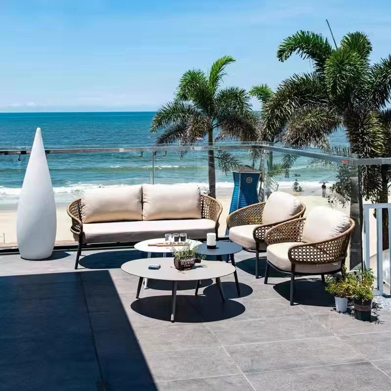 Sofá de caña nórdico patio jardín terraza sofá de caña café balcón sofá de sala de estar