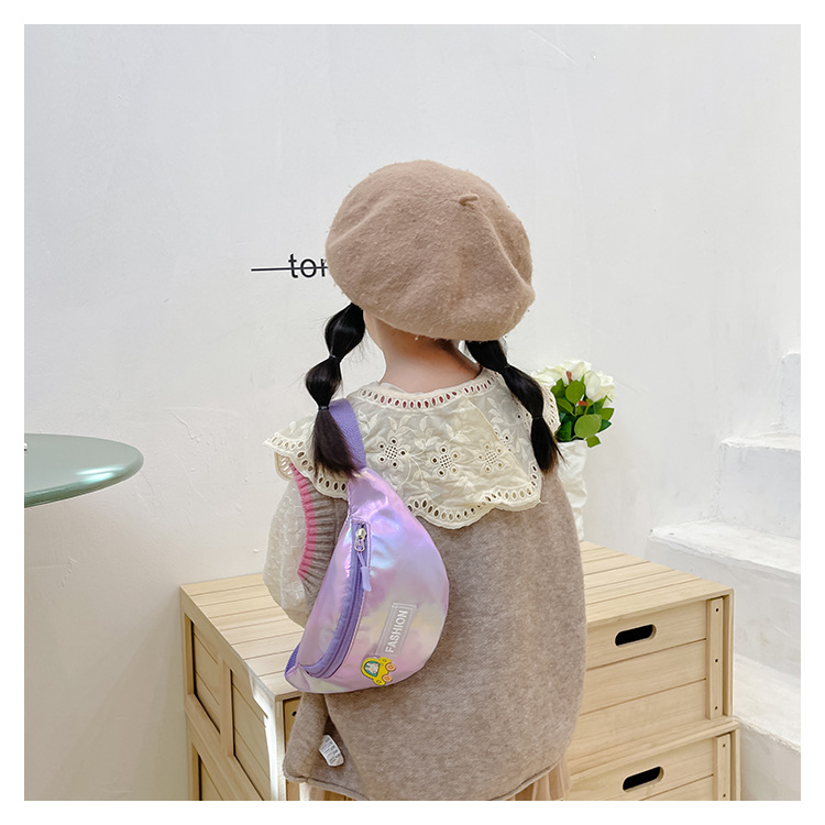 2023 New fashionable and trendy portable laser PU leather children's waist bag, crossbody small bag, sports laser chest waist bag undefined
