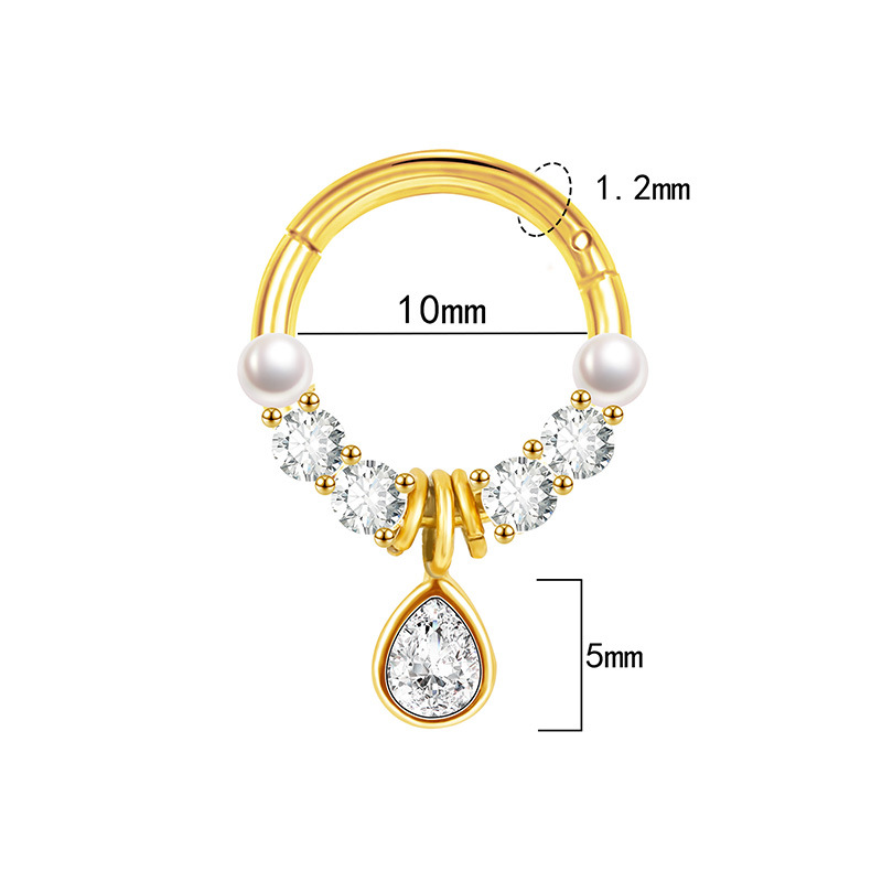 Fashion Pearl Style Copper Nose Ring with Zircon Stainless Steel Post for Women detail image 11