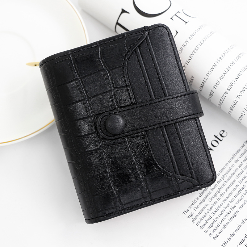 Cocodrilo patrón de las mujeres billetera corta hebilla retro gran capacidad Multi-tarjeta de posición piedra patrón monedero bolso de identificación