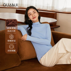 底のシャツの女性の秋の新型の半高襟の美しい諾零圧感のウールは半高襟の修身のシャツを結びます。