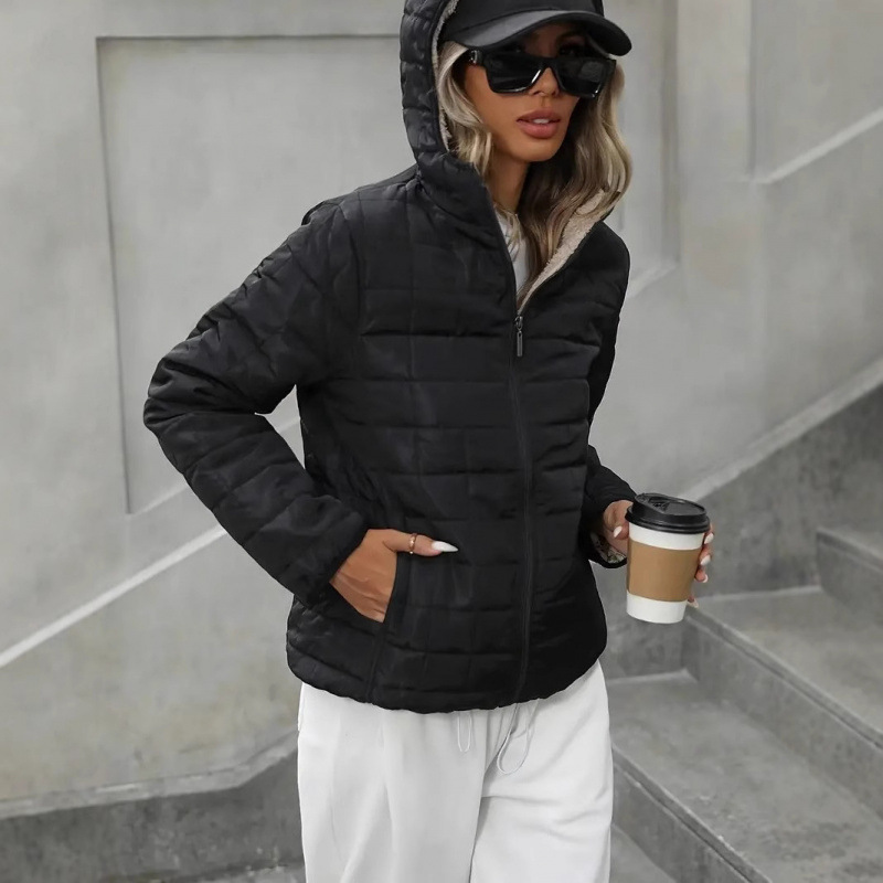 Plaid Quilted Jacket with Sherpa Lining, a quilted jacket with a plaid pattern and a sherpa lining