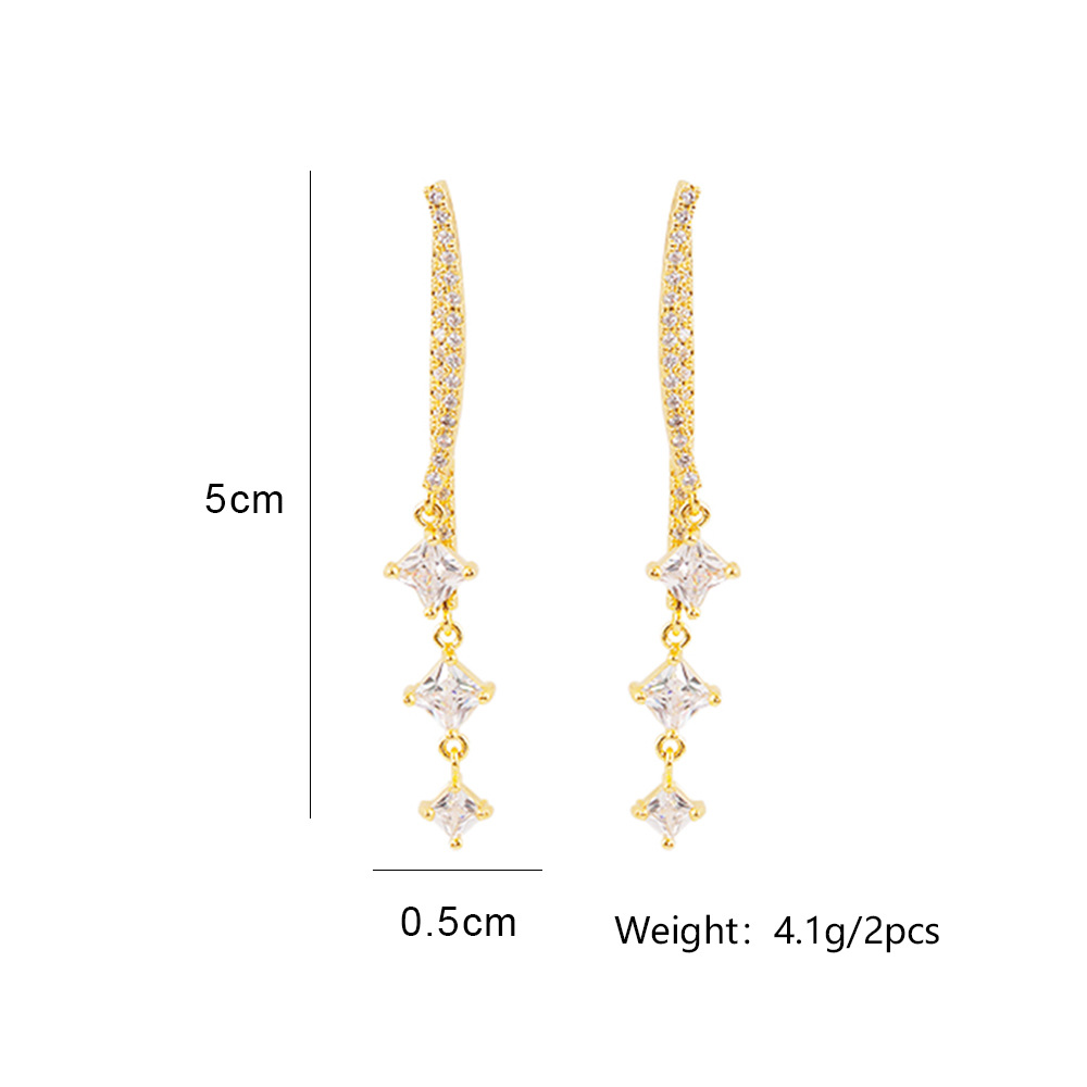 Geometric Metal Micro Inlaid Zircon Earrings Silver Plated Ear Studs