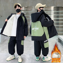 儿童加绒套装男童秋冬装2025新款大童加厚男孩加绒帅气运动两件套