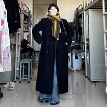 美拉德中长款过膝毛呢外套女高个子宽松新款秋冬加厚呢子大衣