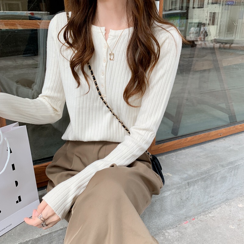 好物2025秋季韩版气质温柔坑条修身打底衫内搭针织衫毛衣女装上衣|undefined
