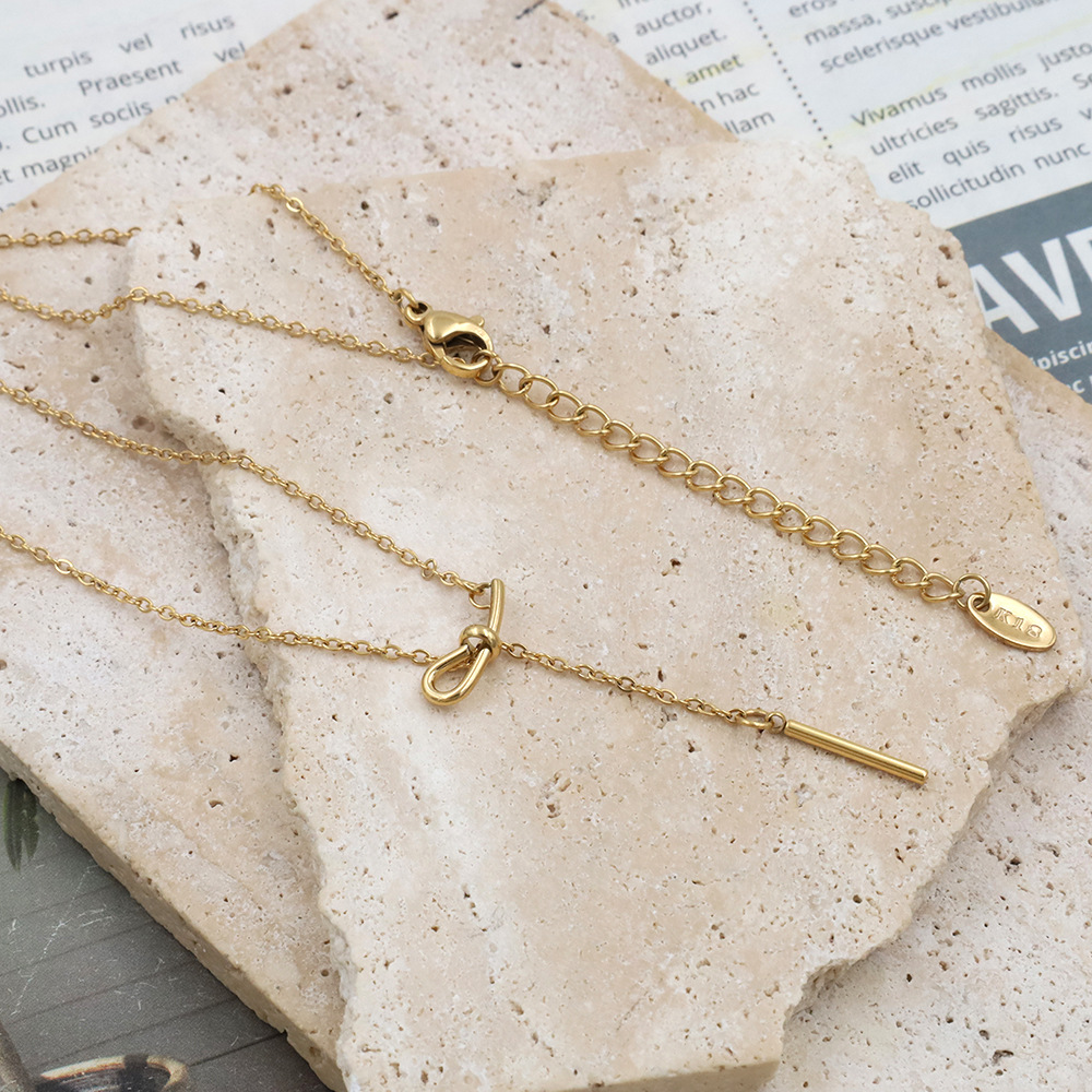 Minimalism Bow Fringe Niche Non-fading Geometric Stainless Steel Necklace