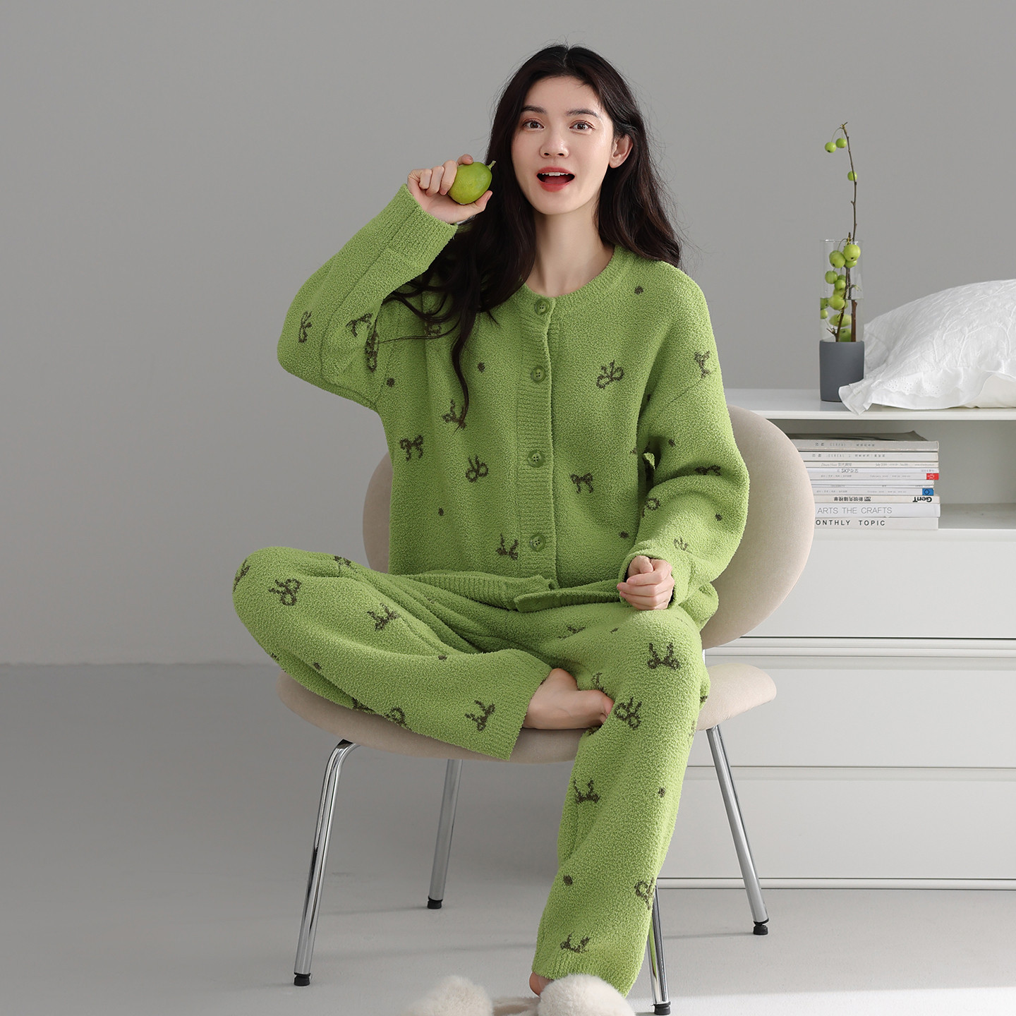 2025新款冬季半边绒柔软女士睡衣秋长袖软绵绵家居服保暖休闲套装