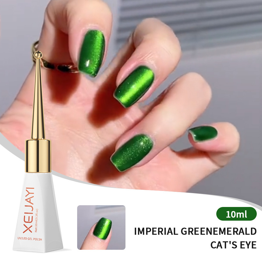 Ojo de gato esmalte de uñas pegamento nuevo Internet celebridad popular color emperador verde gato ojo pegamento durable y firme para salón de uñas