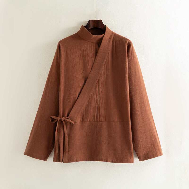 2026 Autumn/Winter New Chinese Style Men's Clothing: Curved Collar, Tie-Down Long Sleeve Jacket, Loose Fit, Large Size, Casual Cross-Collar Hanfu 2026 Autumn/Winter New Chinese Style Men's Clothing: Curved Collar, Tie-Down Long Sleeve Jacket, Loose Fit, Large Size, Casual Cross-Collar Hanfu