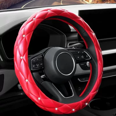 Wheel Cover with Shiny, Steering wheel cover - red-with-diamonds-38cm