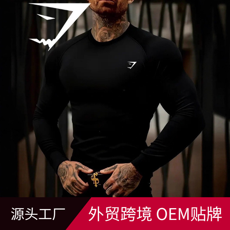 Gymshark New Running Sports Fitness Long-Sleeved Men's Elastic T-Shirt Tight Cycling Top Running Shark Gymshark New Running Sports Fitness Long-Sleeved Men's Elastic T-Shirt Tight Cycling Top Running Shark