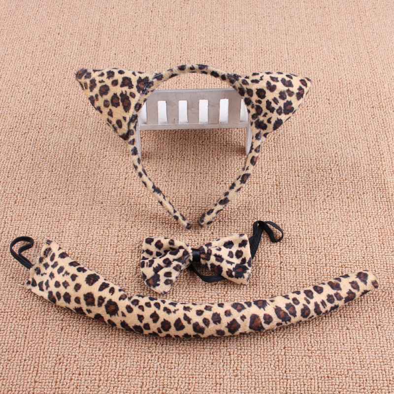 1 de junio Día de los Niños dibujos animados bandas de cabeza animales de tres piezas conejo gato tigre orejas collar cola