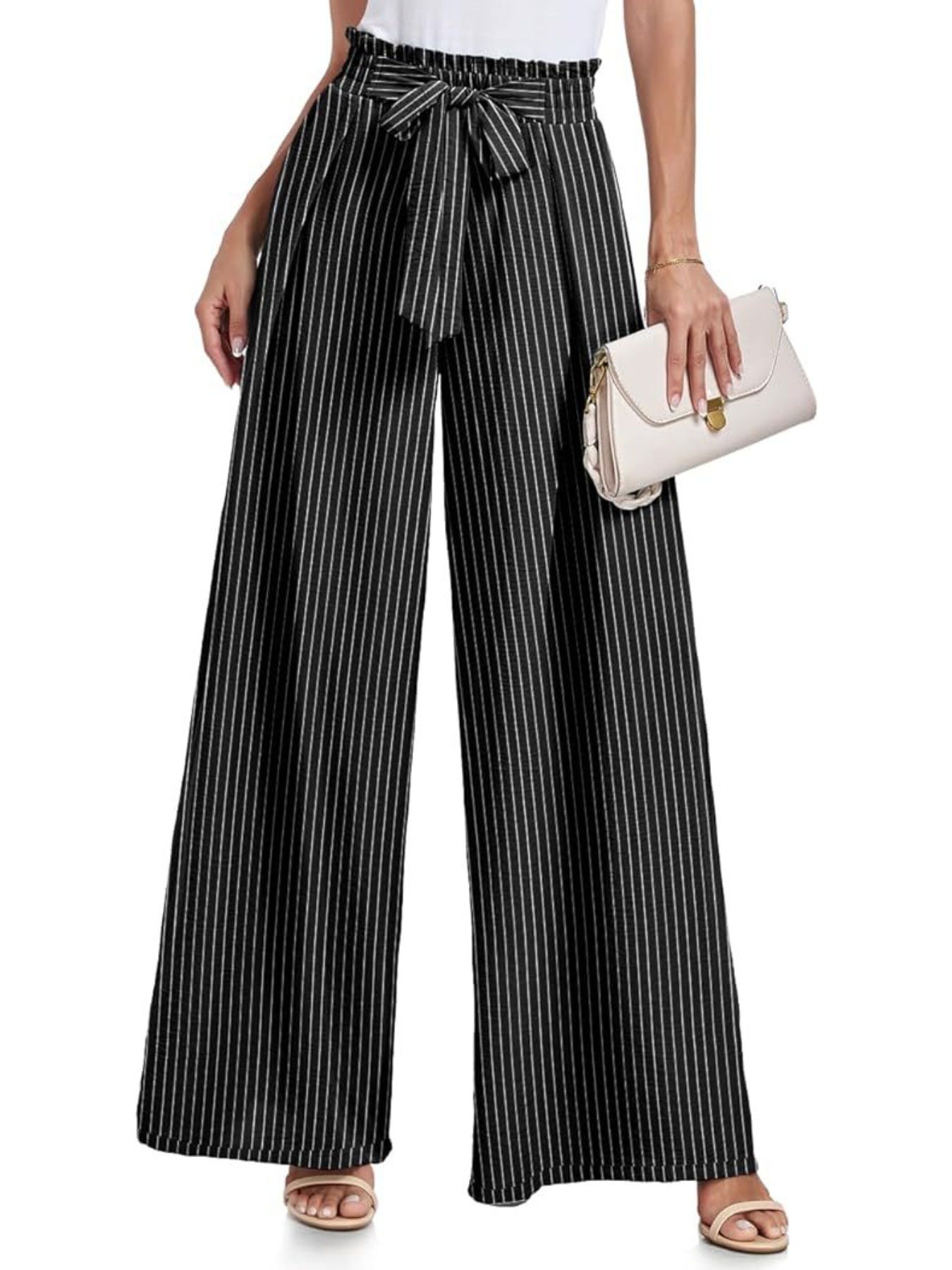 2025 europeo y americano transfronterizo Amazon primavera y verano nuevo estilo pantalones anchos para mujer bowknot pantalones casuales con pliegues de cintura alta sueltos