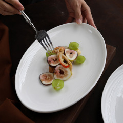 浮雕盤子橢圓形魚盤家用蒸魚盤碟子創意北歐陶瓷菜盤白色酒店餐具