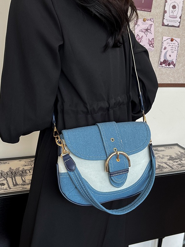 Jean color contrastante bolso de silla de costura mujer 2024 nuevo estilo transfronterizo de alta calidad retro monocommutador mochila de hombro