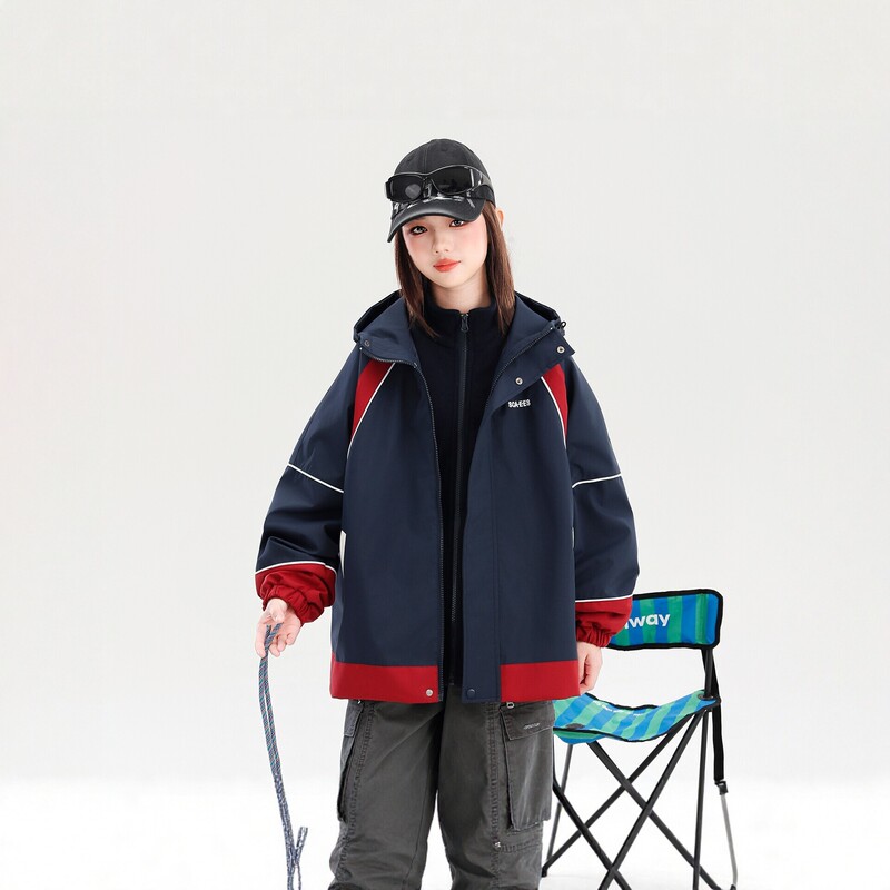 Girls' color-blocked windbreaker jacket, new spring/autumn style, children's outdoor hooded windbreaker, loose-fitting workwear top for older children, trendy Girls' color-blocked windbreaker jacket, new spring/autumn style, children's outdoor hooded windbreaker, loose-fitting workwear top for older children, trendy