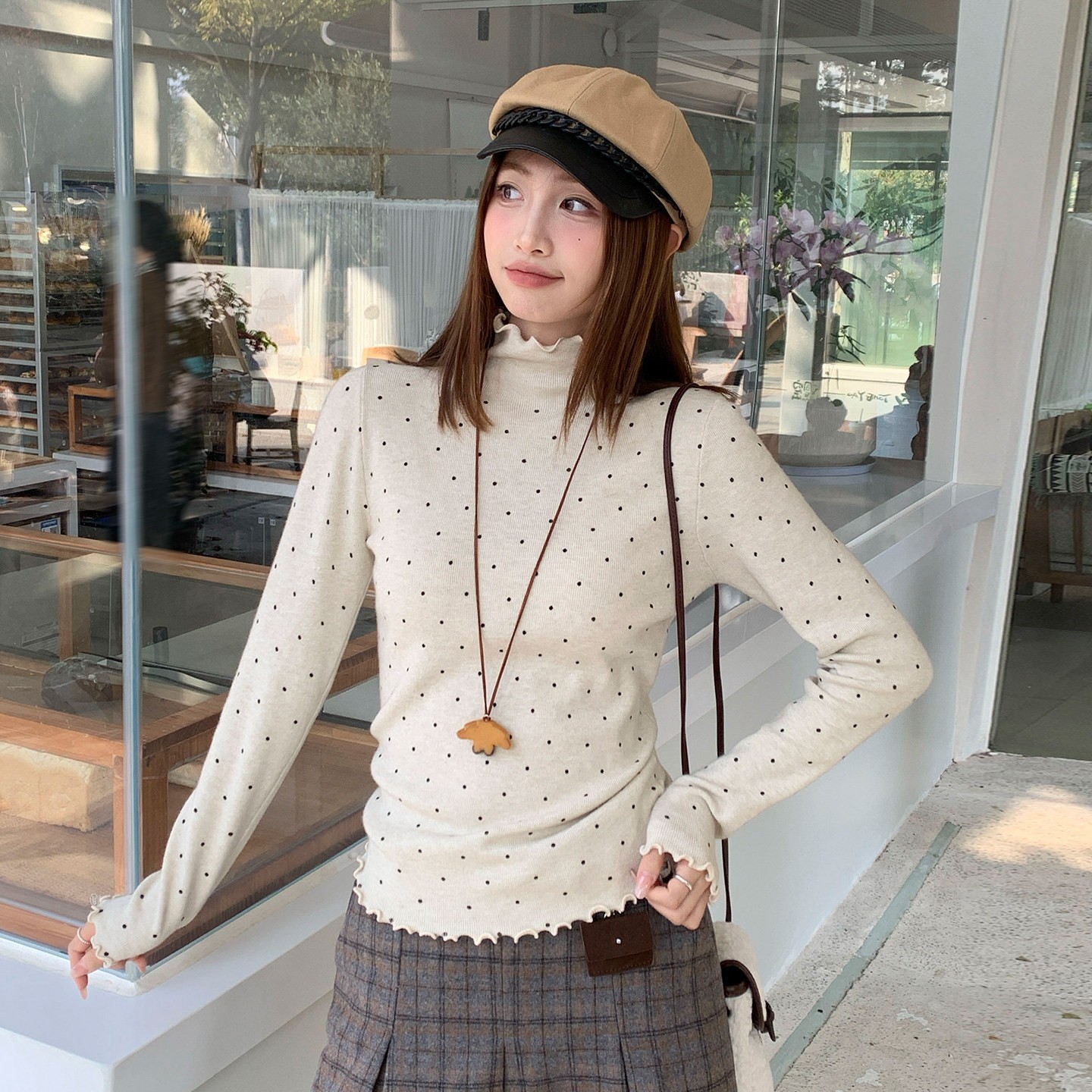 Women's high-neck ruffled knit sweater, 2026 winter new Korean style top, base layer.