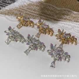 铜14k保色镶锆滴釉花朵水滴背孔手链串珠水晶diy饰品配件材料批发