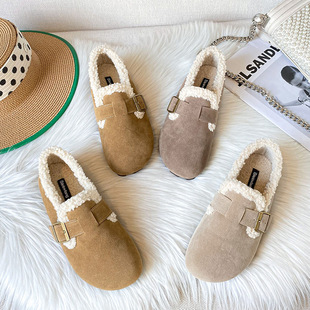 Birkken Shoes Women's fleece-lined Flat Slip-on Doug Shoes 2024 New Warm Loafers Birkken Pregnant Women's Cotton Shoes Winter