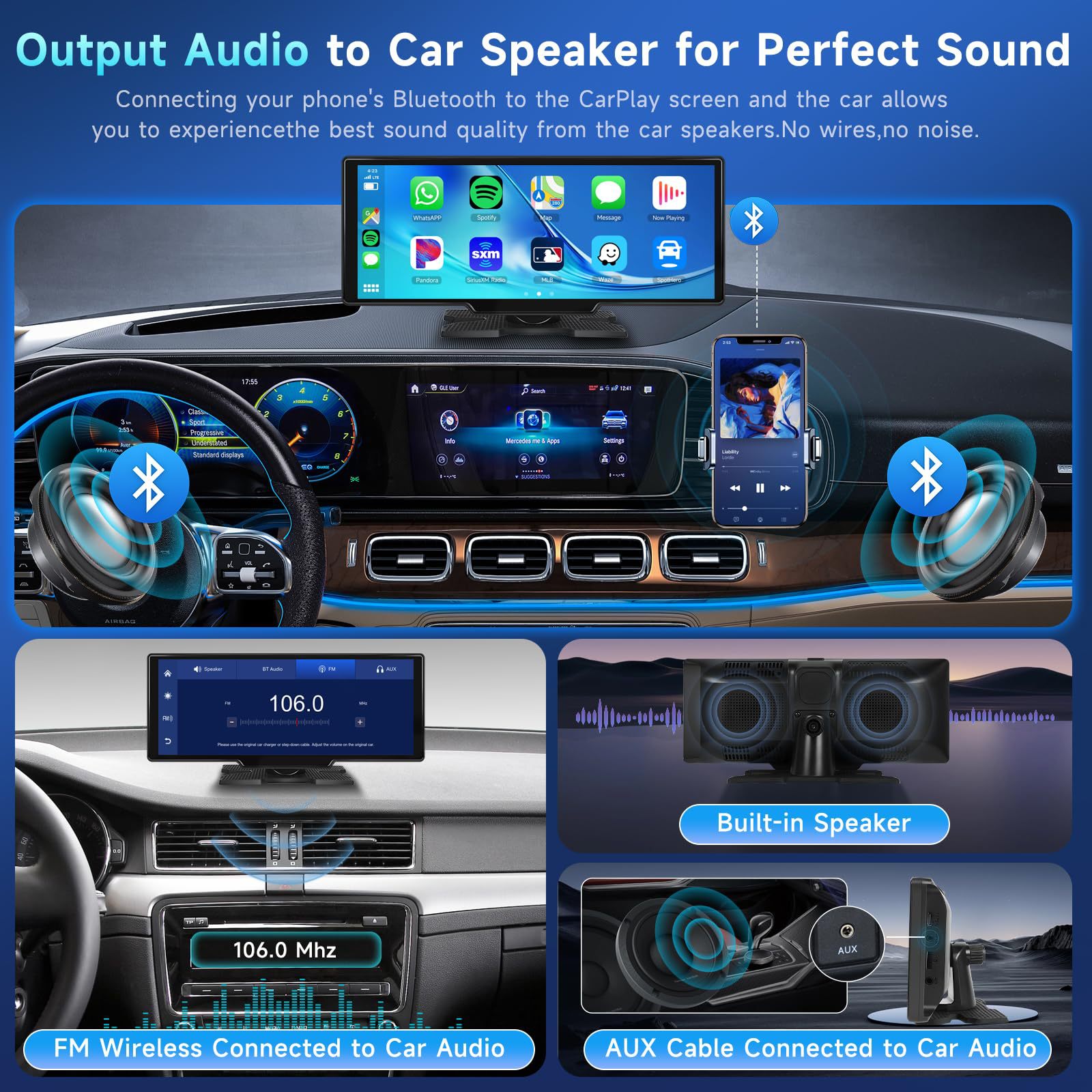 10.26inch Screen Carplay Voice Control Car Navigation Fm Radio Bluetooth Call Smart Car Wireless