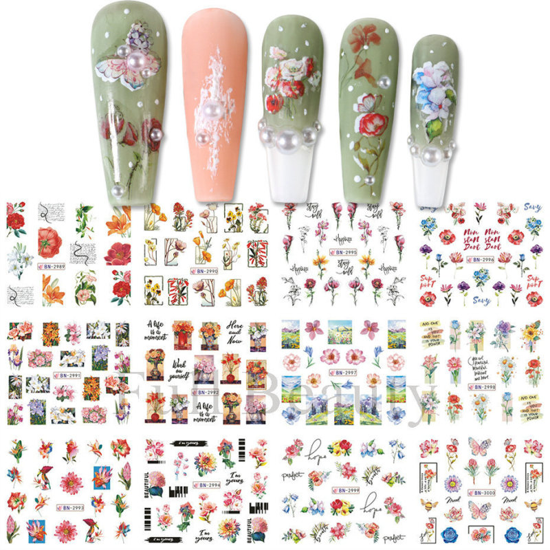 国境を越えた新しいネイルアート透かしシール春夏ユリ花薔薇桃花花花透かし爪貼り|undefined