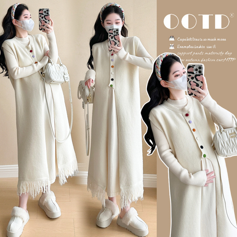 Maternity Fashion Dress Autumn and Winter New Style Loose High-End Vest Dress Knitted Bottoming Shirt Suit Skirt Maternity Fashion Dress Autumn and Winter New Style Loose High-End Vest Dress Knitted Bottoming Shirt Suit Skirt