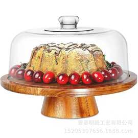 复古相思木蛋糕托盘家用餐厅点心盘甜品展示架木质高脚果盘收纳盘