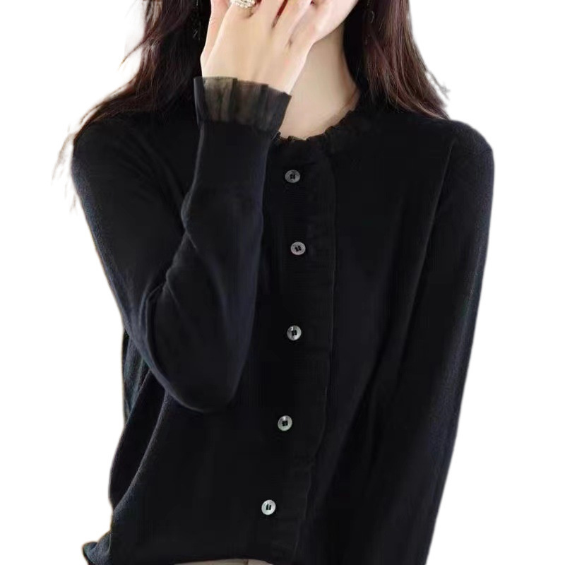 秋季新款圆领女士开衫薄款宽松上衣大码百搭显瘦洋气长袖针织衫|undefined